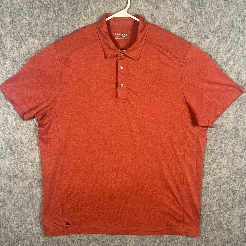 UNTUCKit Men's XL Short Sleeve Polo Shirt Heathered Orange Performance Stretch